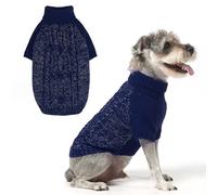 EXPAWLORER Small Dog Sweater - Fleece Pullover Knitwear with Leash Hole, Turtleneck Fall Dog Holiday Clothes with Reflective Yarn for Small Medium Dogs Puppy, Navy M