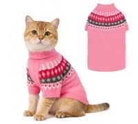 EXPAWLORER Turtleneck Dog Jumper - Knitted Dog Clothes in Classic Fair Isle Patterns, Warm Comfortable Puppy Jumper Pet Sweater with Sleeves, Winter Pet Outfit Pullover for Dogs Cats, Pink Small