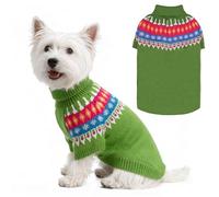 EXPAWLORER Turtleneck Dog Jumper - Knitted Dog Clothes in Classic Fair Isle Patterns, Warm Comfortable Puppy Jumper Pet Sweater with Sleeves, Winter Pet Outfit Pullover for Dogs Cats, Green S-M