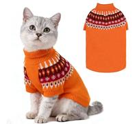 EXPAWLORER Turtleneck Dog Jumper - Knitted Dog Clothes in Classic Fair Isle Patterns, Warm Comfortable Puppy Jumper Pet Sweater with Sleeves, Winter Pet Outfit Pullover for Dogs Cats, Orange Small