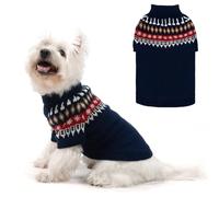 EXPAWLORER Turtleneck Dog Jumper - Knitted Dog Clothes in Classic Fair Isle Patterns, Warm Comfortable Puppy Jumper Pet Sweater with Sleeves, Winter Pet Outfit Pullover for Dogs Cats, Blue Small