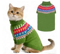 EXPAWLORER Turtleneck Dog Jumper - Knitted Dog Clothes in Classic Fair Isle Patterns, Warm Comfortable Puppy Jumper Pet Sweater with Sleeves, Winter Pet Outfit Pullover for Dogs Cats, Green Small