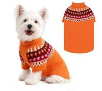 EXPAWLORER Turtleneck Dog Jumper - Knitted Dog Clothes in Classic Fair Isle Patterns, Warm Comfortable Puppy Jumper Pet Sweater with Sleeves, Winter Pet Outfit Pullover for Dogs Cats, Orange Large