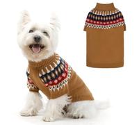 EXPAWLORER Turtleneck Dog Jumper - Knitted Dog Clothes in Classic Fair Isle Patterns, Warm Comfortable Puppy Jumper Pet Sweater with Sleeves, Winter Pet Outfit Pullover for Dogs Cats, Beige Medium