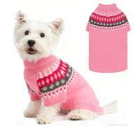 EXPAWLORER Turtleneck Dog Jumper - Knitted Dog Clothes in Classic Fair Isle Patterns, Warm Comfortable Puppy Jumper Pet Sweater with Sleeves, Winter Pet Outfit Pullover for Dogs Cats, Pink Large