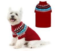 EXPAWLORER Turtleneck Dog Jumper - Knitted Dog Clothes in Classic Fair Isle Patterns, Warm Comfortable Puppy Jumper Pet Sweater with Sleeves, Winter Pet Outfit Pullover for Dogs Cats, Red S-M