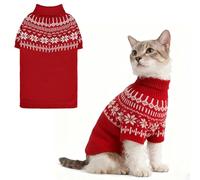 EXPAWLORER Turtleneck Dog Jumper - Knitted Dog Clothes in Fair Isle Snowflake Patterns, Warm Comfortable Puppy Jumper Pet Sweater with Sleeves, Winter Pet Outfit Pullover for Dogs Cats, Red Small