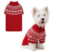 EXPAWLORER Turtleneck Dog Jumper - Knitted Dog Clothes in Fair Isle Snowflake Patterns, Warm Comfortable Puppy Jumper Pet Sweater with Sleeves, Winter Pet Outfit Pullover for Dogs Cats, Red S-M