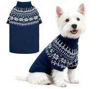 EXPAWLORER Turtleneck Dog Jumper - Knitted Dog Clothes in Fair Isle Snowflake Patterns, Warm Comfortable Puppy Jumper Pet Sweater with Sleeves, Winter Pet Outfit Pullover for Dogs Cats, Blue Large