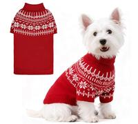 EXPAWLORER Turtleneck Knit Dog Sweater - Dog Clothes Fair Isle Snowflake Design, Warm Puppy Sweater Apparel, British Style Winter Pet Outfit Pullover for Small Medium Large Dogs Cats, Red L