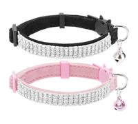EXPAWLORER Velvet Cat Collar with Bell Quick Release - Sparkling Rhinestones Cute Cat Collars Breakaway Safety Buckle, Adjustable Soft Dazzling Pet Collar for Cats and Puppies, Pink & Black
