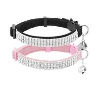EXPAWLORER Velvet Cat Collar with Bell Quick Release - Sparkling Rhinestones Cute Cat Collars Breakaway Safety Buckle, Adjustable Soft Dazzling Pet Collar for Cats and Puppies, Pink & Black