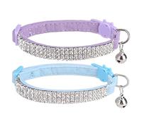 EXPAWLORER Velvet Cat Collar with Bell Quick Release - Sparkling Rhinestones Cute Cat Collars Breakaway Safety Buckle, Adjustable Soft Dazzling Pet Collar for Cats and Puppies, Blue & Violet