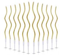 EXPBROZ 12-Pack Long Twisted Gold Spiral Birthday Candles with Holders - Metallic Thin Cake & Cupcake Candles for Birthday, Wedding, Party, Anniversary & Celebrations