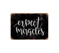 Expect Miracles (Black Background) Tin Sign Aluminum Signs Christmas Retro Wall Decor For Home Coffee Bar 8x12 Inch