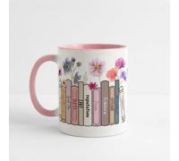EXPECTRO Music Albums Bookshelf Ceramic Mug with Floral Design, Pink, 11oz
