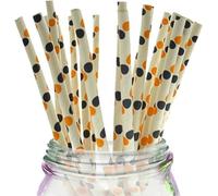 EXPECTRO Paper Straws 25pcs, Drinking Straws Bio Degradable Drinking Paper Straws Wedding Party, Party Straws, Restaurant, Juice Drinking Straws (White with Orange & Black Dots)