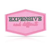 Expensive and Difficult Pink Hexagon Embroidery Patch, Iron-On/Sew-On Sarcastic Quote Patch for Backpacks, Hats, Jackets, Jeans, Hoodies, Feminist Statement Badge for Women Girls, Sassy Humor Gift