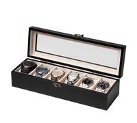 Exper City Uhrenbox-Gehäuse, Valentinstagsgeschenk, Uhren-Organizer für Männer und Frauen, 6 Fächer, Holz-Uhren-Display-Aufbewahrung mit großer Trennwand, 15.2x2.5 cm, Schwarz