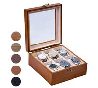 Exper City Uhrenbox-Gehäuse, Valentinstagsgeschenk, Uhren-Organizer für Männer und Frauen, 6 Fächer, Holz-Uhren-Display-Aufbewahrung mit großer Trennwand, rechteckig 7.6x5.8 cm, Walnuss