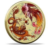 Experience The Auspicious Union of Chinese Dragon and Phoenix with This Elegant Gold Lucky Coin - Lottery Tickets Scratcher Tool Good Luck Charms Challenge Coin