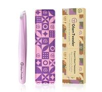 Expert Eyebrow Hair Removal Tweezer with Leather Case, GlamTweeler High Precision Slant Tip Stainless Steel Tweezers for Men and Women (Sparkle Baby Pink)