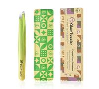 Expert Eyebrow Hair Removal Tweezer with Leather Case, GlamTweeler High Precision Slant Tip Stainless Steel Tweezers for Men and Women (Sparkle Apple Green & Yellow)