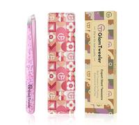 Expert Eyebrow Hair Removal Tweezer with Leather Case, GlamTweeler High Precision Slant Tip Stainless Steel Tweezers for Men and Women (Cherry Blossom Pink)