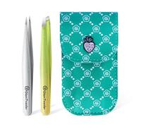 Expert Slant and Point Tip Tweezer Set with Exclusive Storage & Carrying Case, GlamTweeler Sharp & Precision Tweezer Set for Eyebrows, Facial Hairs & Fine Hairs Removal (Sparkle Apple Green + Silver)