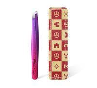 Expert Slant Tip Tweezers with Leather Case, GlamTweeler Sharp & Precision Stainless Steel Tweezer for Eyebrows, Facial Hair and Fine Hairs Removal (Sparkle Deep Violet & Lavender)