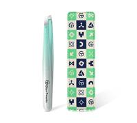 Expert Slant Tip Tweezers with Leather Case, GlamTweeler Sharp & Precision Stainless Steel Tweezer for Eyebrows, Facial Hair and Fine Hairs Removal (Sparkle Mint Green & Silver)