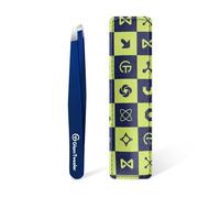 Expert Slant Tip Tweezers with Leather Travel Case, GlamTweeler Sharp & Precision Stainless Steel Tweezer for Eyebrows, Facial Hair and Fine Hairs Removal (Navy Blue)