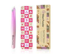 Expert Slant Tip Tweezers with Leather Travel Case, GlamTweeler Sharp & Precision Stainless Steel Tweezer for Eyebrows, Facial Hair and Fine Hairs Removal (Sparkle Violet & Peach)