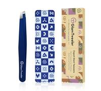 Expert Slant Tip Tweezers with Leather Travel Case, GlamTweeler Sharp & Precision Stainless Steel Tweezer for Eyebrows, Facial Hair and Fine Hairs Removal (Navy Blue)