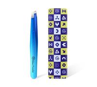 Expert Slant Tip Tweezers with Leather Travel Case, GlamTweeler Sharp & Precision Stainless Steel Tweezer for Eyebrows, Facial Hair and Fine Hairs Removal (Sparkle Royal Blue & Aqua)