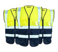 Expert Workwear 3 X Hi Vis Executive Vest High Visibility Zipper Front Mobile Phone & ID Pocket Waistcoat Viz Yellow Orange Two Tone EN471 Bulk (3 Pack)