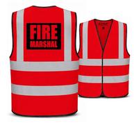Expert Workwear Fire Marshal Vest Hi Vis High Visibility Printed Safety Viz Waistcoat (X-Large, Red)