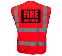 Expert Workwear Fire Warden Vest Hi Vis High Visibility Logo Printed Safety Viz Waistcoat (L, Red)