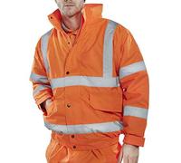 Expert Workwear Hi Vis Bomber Jacket Constructor Safety Coat Waterproof Visibility Work Wear (L, Orange)