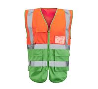 Expert Workwear Hi Vis Viz Zipped Executive Vest High Visibility Two Tone Reflective Safety Waistcoat Jacket Mobile Phone Pocket & ID Holder (UK, Alpha, M, Regular, Regular, Orange/Green)