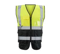 Expert Workwear Hi Vis Viz Zipped Executive Vest High Visibility Two Tone Reflective Safety Waistcoat Jacket Mobile Phone Pocket & ID Holder (UK, Alpha, XL, Regular, Regular, Yellow/Black)