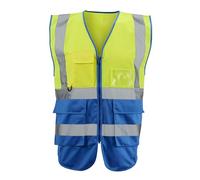Expert Workwear Hi Vis Viz Zipped Executive Vest High Visibility Two Tone Reflective Safety Waistcoat Jacket Mobile Phone Pocket & ID Holder (UK, Alpha, L, Regular, Regular, Yellow/Blue)