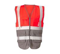 Expert Workwear Hi Vis Viz Zipped Executive Vest High Visibility Two Tone Reflective Safety Waistcoat Jacket Mobile Phone Pocket & ID Holder (UK, Alpha, 4XL, Regular, Regular, Red/Grey)