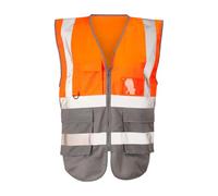 Expert Workwear Hi Vis Viz Zipped Executive Vest High Visibility Two Tone Reflective Safety Waistcoat Jacket Mobile Phone Pocket & ID Holder (UK, Alpha, XL, Regular, Regular, Orange/Grey)