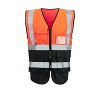 Expert Workwear Hi Vis Viz Zipped Executive Vest High Visibility Two Tone Reflective Safety Waistcoat Jacket Mobile Phone Pocket & ID Holder (UK, Alpha, XXL, Regular, Regular, Orange/Black)