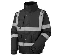 Expert Workwear HI VIZ VIS VISIBILITY CONTRACTOR SAFETY BOMBER JACKET COAT WATERPROOF (4XL, Black)
