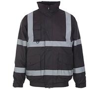 Expert Workwear HI VIZ VIS VISIBILITY CONTRACTOR SAFETY BOMBER JACKET COAT WATERPROOF (M, Black)
