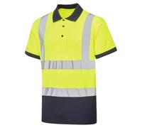 Expert Workwear High Vis Viz Visibility Polo T Shirt Short Sleeve Security - Yellow Orange Red Navy Black - Two Tone Yellow/Navy Orange/Navy