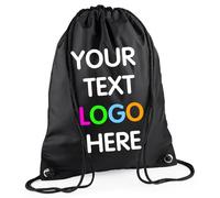 Expert Workwear Personalised Drawstring Bag PE Gym Kit School Men Women Kids Sport Custom Text Logo Print Rucksack - 32 Colours Black