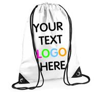 Expert Workwear Personalised Drawstring Bag PE Gym Kit School Men Women Kids Sport Custom Text Logo Print Rucksack - 32 Colours White